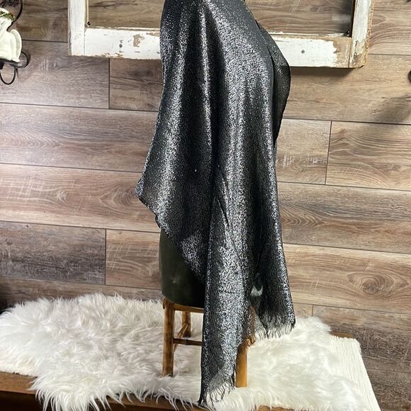 Ladies Black Metallic Shawl Wrap, Black Sparkly - Picture 5 of 6